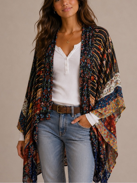 Anthropologie Tops - Anthropologie floral kimono lightweight mixed-print bohemian design